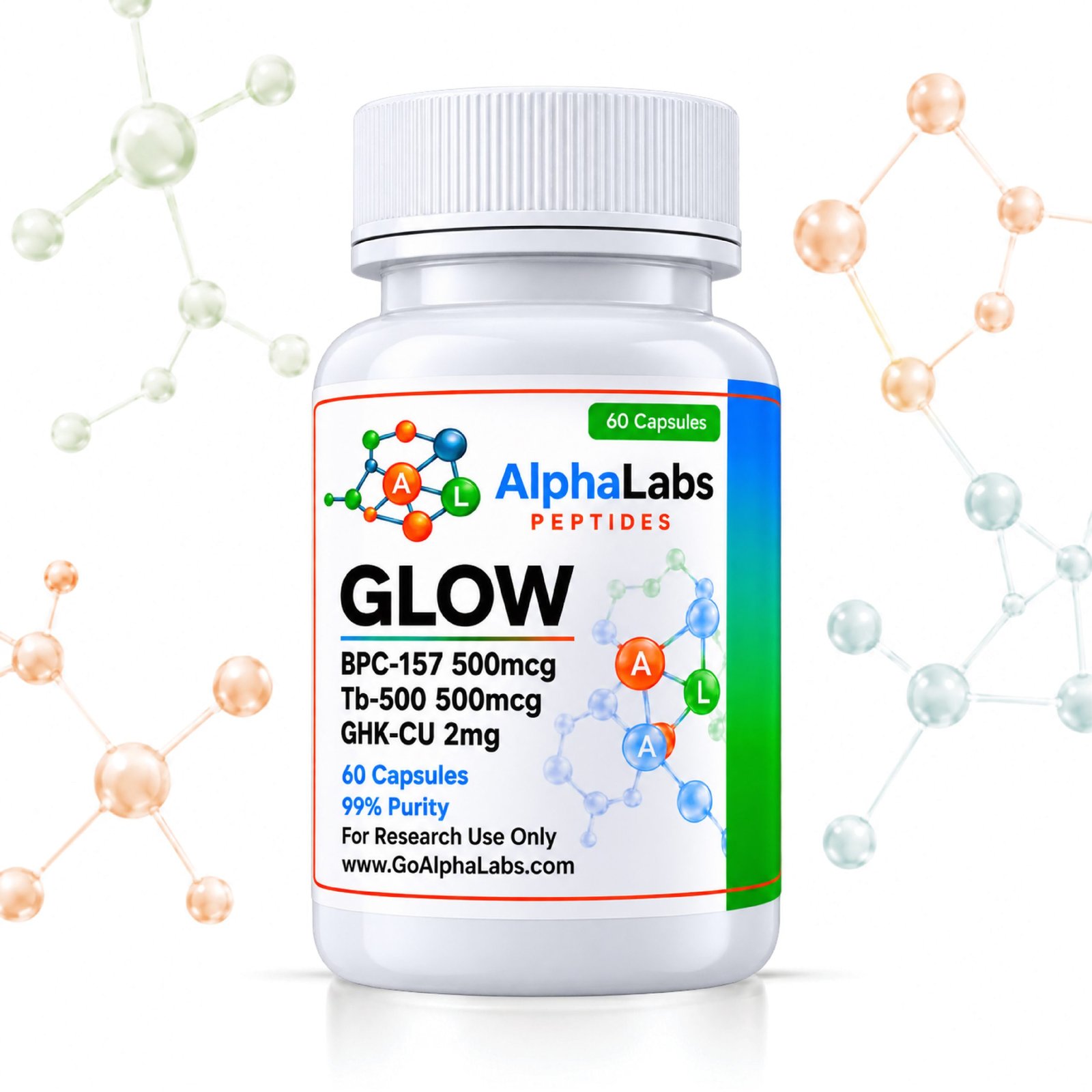 GLOW Blend Capsules – BPC-157 (500mcg) / TB-500 (500mcg) / GHKcu (2mg)